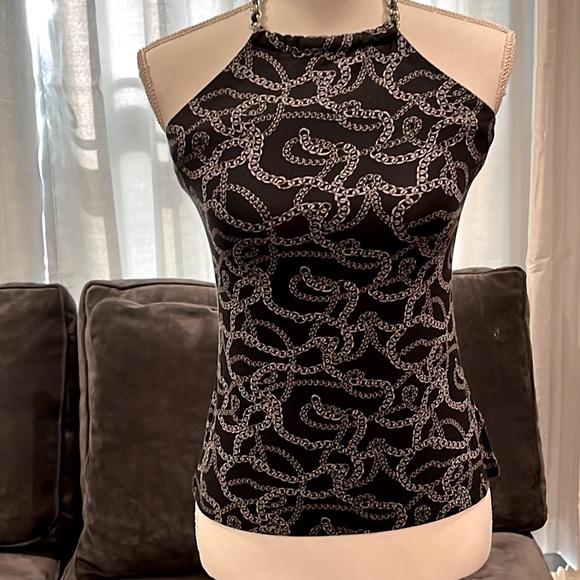 MICHAEL Michael Kors Tops - Michael Kors top black with gray chain design. Ties around the neck size M